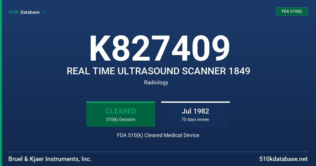 K827409 REAL TIME ULTRASOUND SCANNER 1849 FDA 510(k) Cleared Medical Device