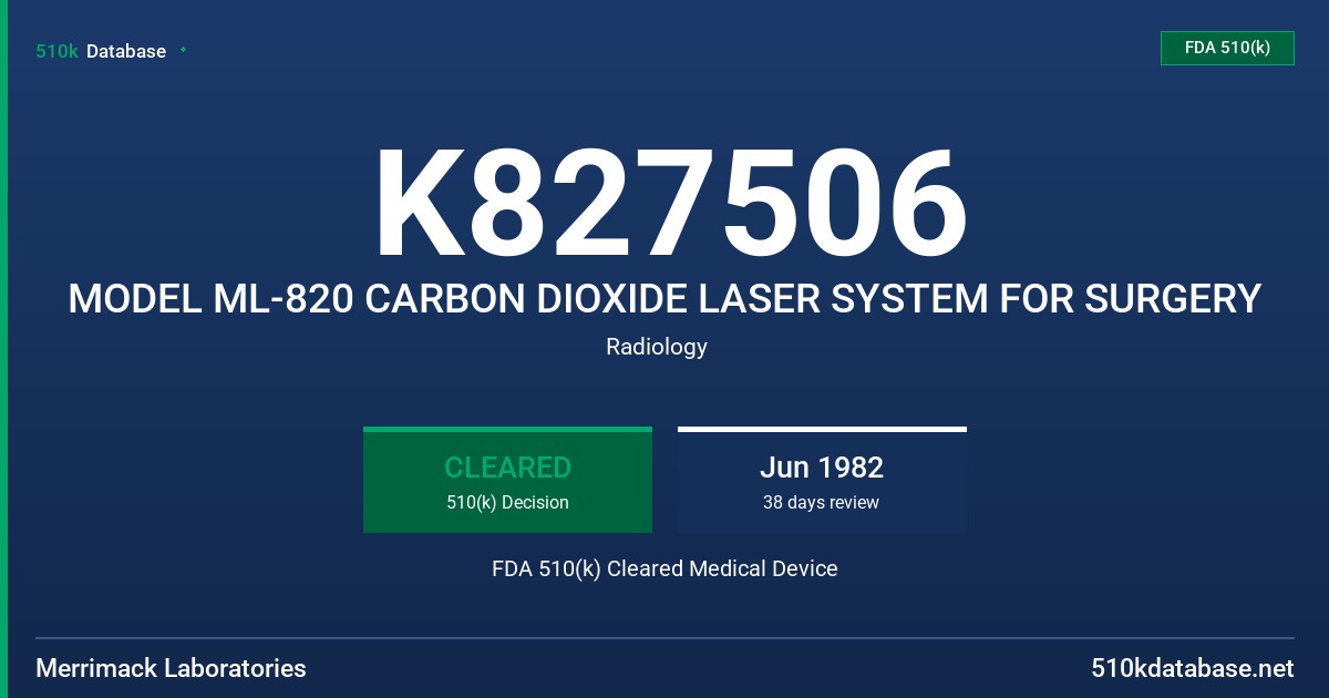 K827506 MODEL ML-820 CARBON DIOXIDE LASER SYSTEM FOR SURGERY FDA 510(k) Cleared Medical Device