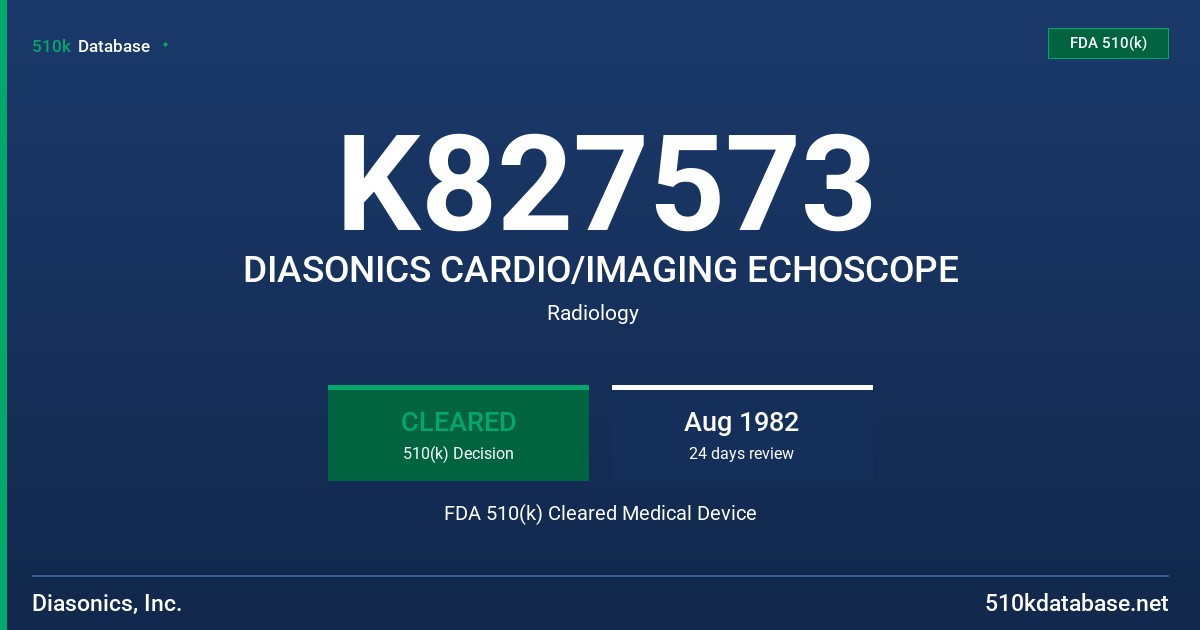 K827573 DIASONICS CARDIO/IMAGING ECHOSCOPE FDA 510(k) Cleared Medical Device