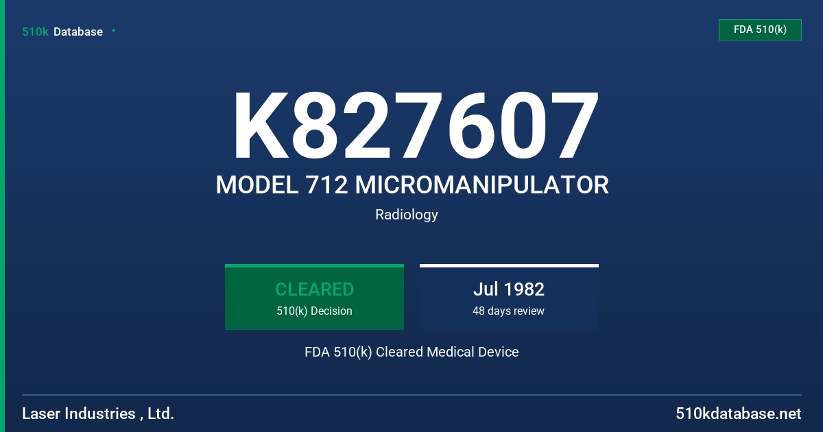 K827607 MODEL 712 MICROMANIPULATOR FDA 510(k) Cleared Medical Device