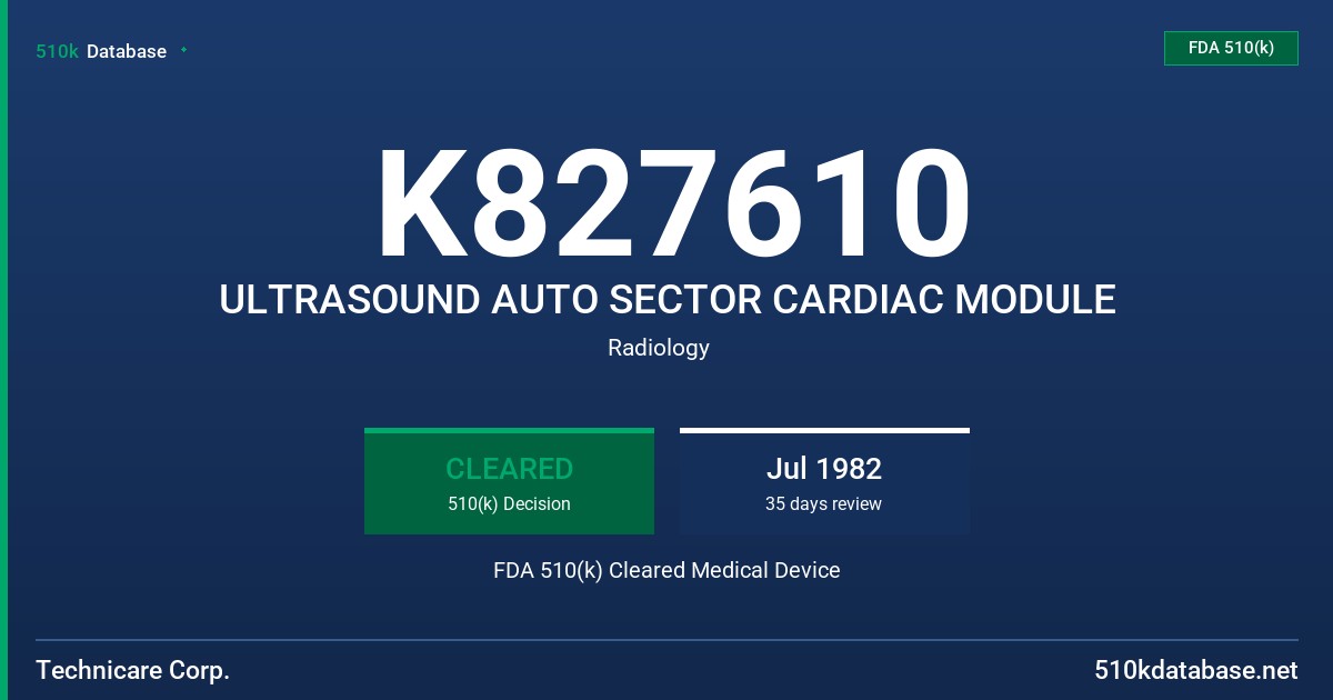 K827610 ULTRASOUND AUTO SECTOR CARDIAC MODULE FDA 510(k) Cleared Medical Device