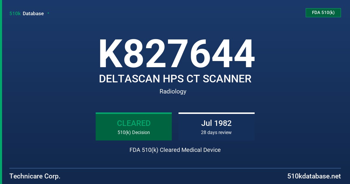 K827644 DELTASCAN HPS CT SCANNER FDA 510(k) Cleared Medical Device