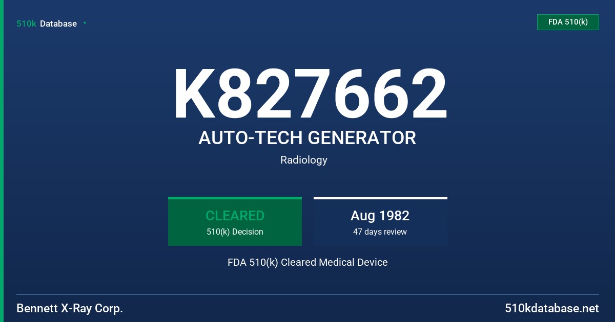 K827662 AUTO-TECH GENERATOR FDA 510(k) Cleared Medical Device