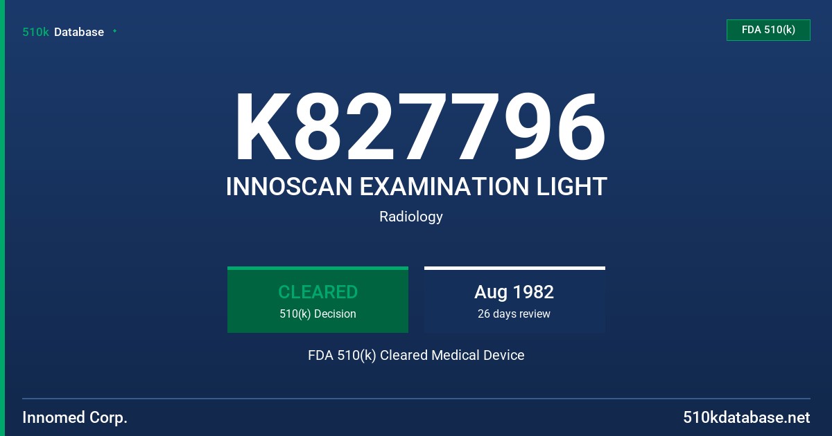 K827796 INNOSCAN EXAMINATION LIGHT FDA 510(k) Cleared Medical Device
