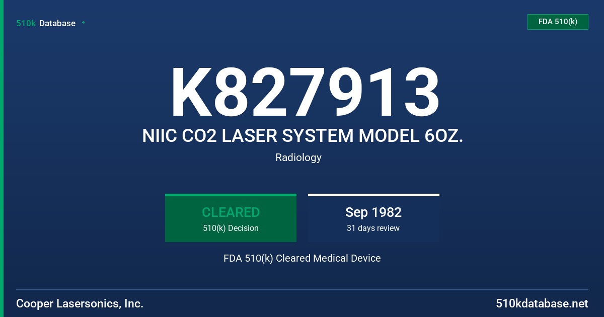 K827913 NIIC CO2 LASER SYSTEM MODEL 6OZ. FDA 510(k) Cleared Medical Device