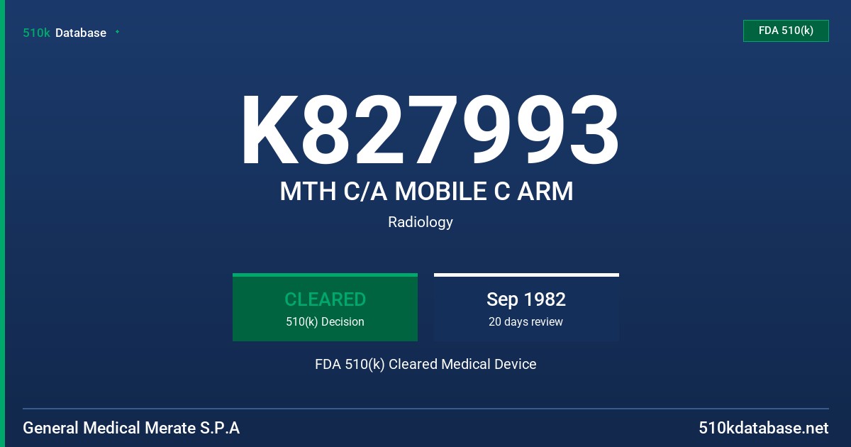 K827993 MTH C/A MOBILE C ARM FDA 510(k) Cleared Medical Device