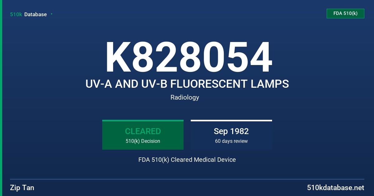 K828054 UV-A AND UV-B FLUORESCENT LAMPS FDA 510(k) Cleared Medical Device