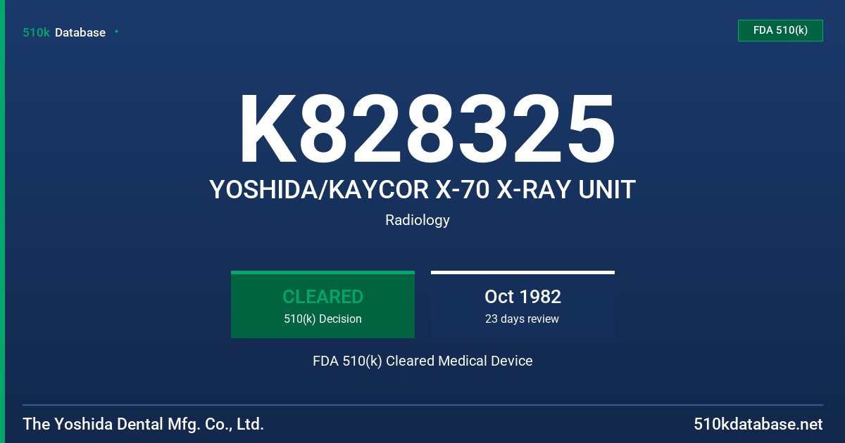 K828325 YOSHIDA/KAYCOR X-70 X-RAY UNIT FDA 510(k) Cleared Medical Device