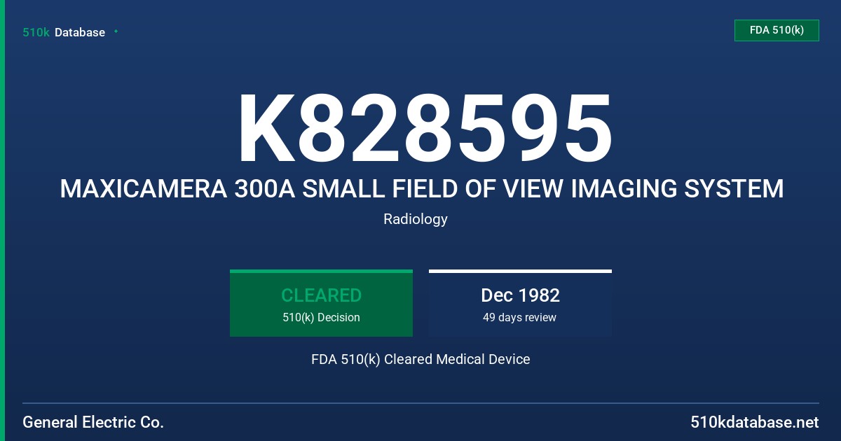 K828595 MAXICAMERA 300A SMALL FIELD OF VIEW IMAGING SYSTEM FDA 510(k) Cleared Medical Device
