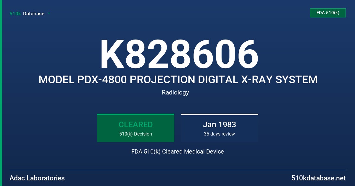 K828606 MODEL PDX-4800 PROJECTION DIGITAL X-RAY SYSTEM FDA 510(k) Cleared Medical Device