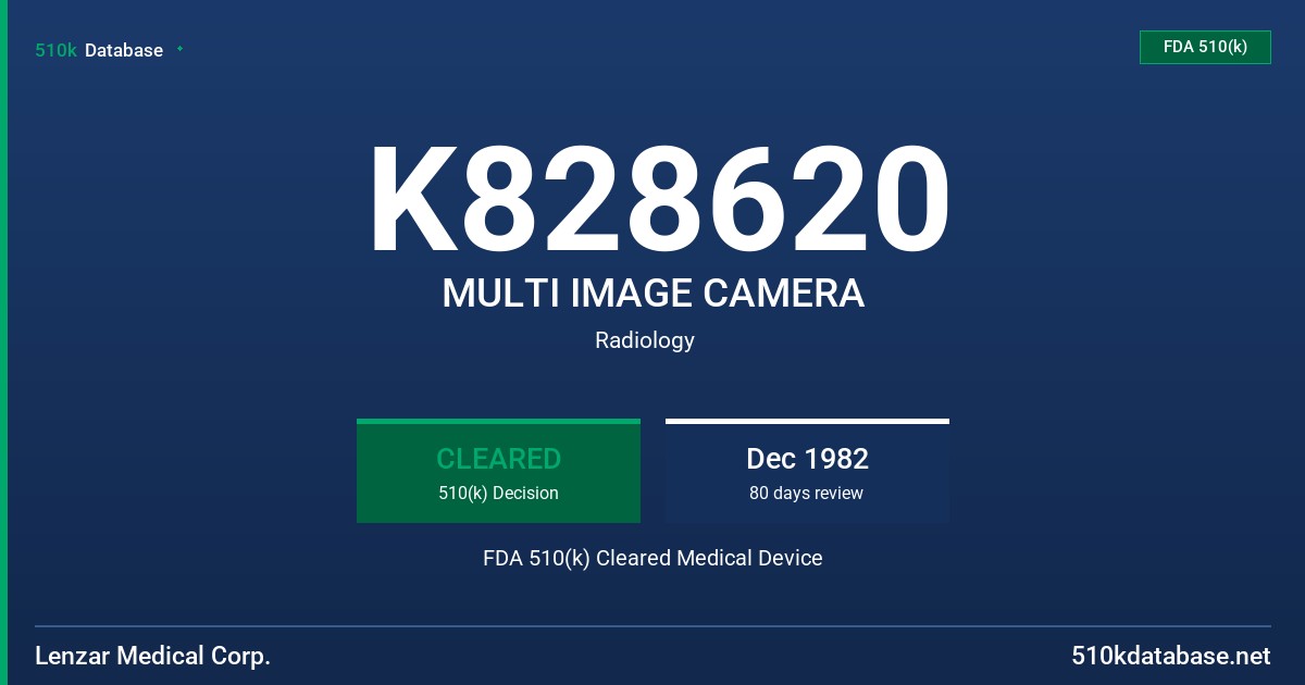 K828620 MULTI IMAGE CAMERA FDA 510(k) Cleared Medical Device
