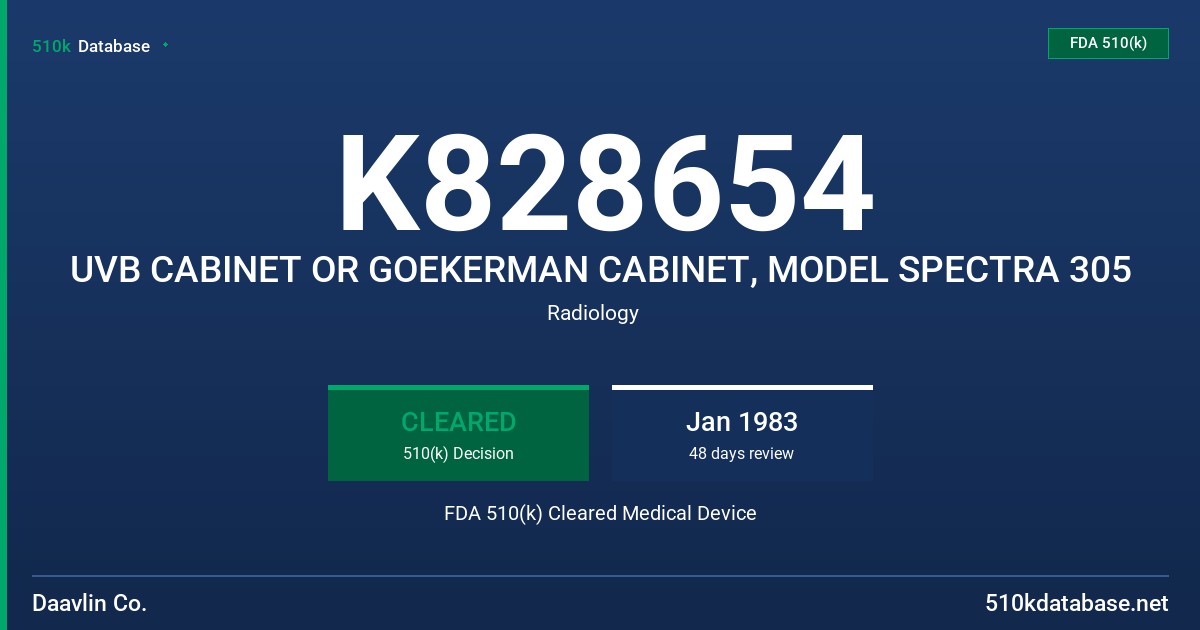 K828654 UVB CABINET OR GOEKERMAN CABINET, MODEL SPECTRA 305 FDA 510(k) Cleared Medical Device