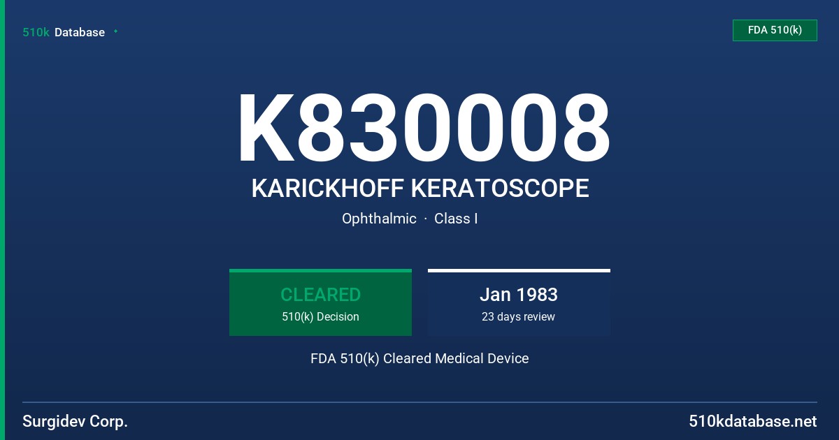 K830008 KARICKHOFF KERATOSCOPE FDA 510(k) Cleared Medical Device