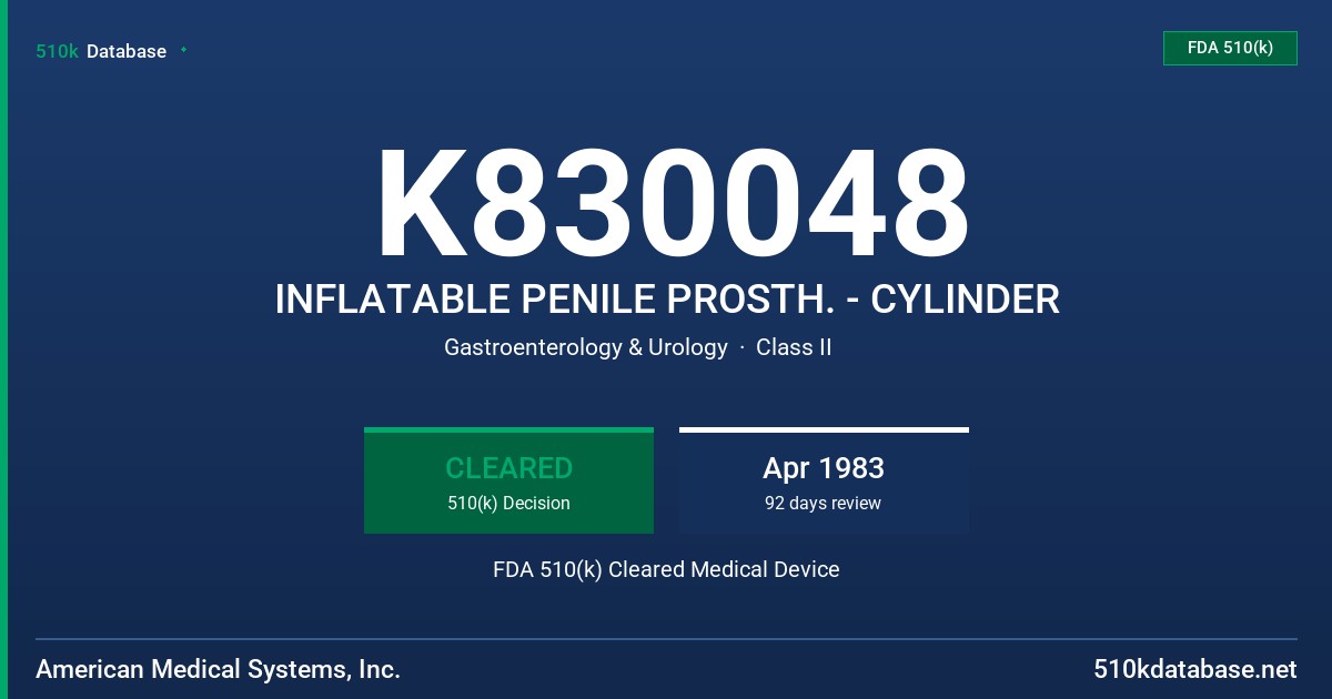 K830048 INFLATABLE PENILE PROSTH. - CYLINDER FDA 510(k) Cleared Medical Device