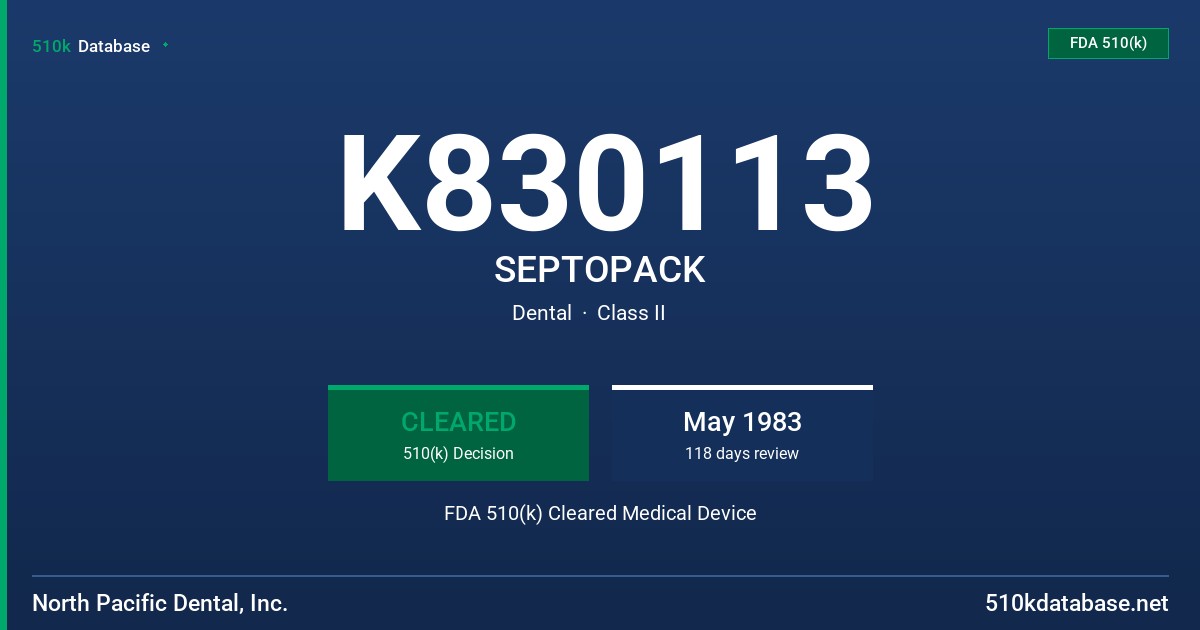 K830113 SEPTOPACK FDA 510(k) Cleared Medical Device