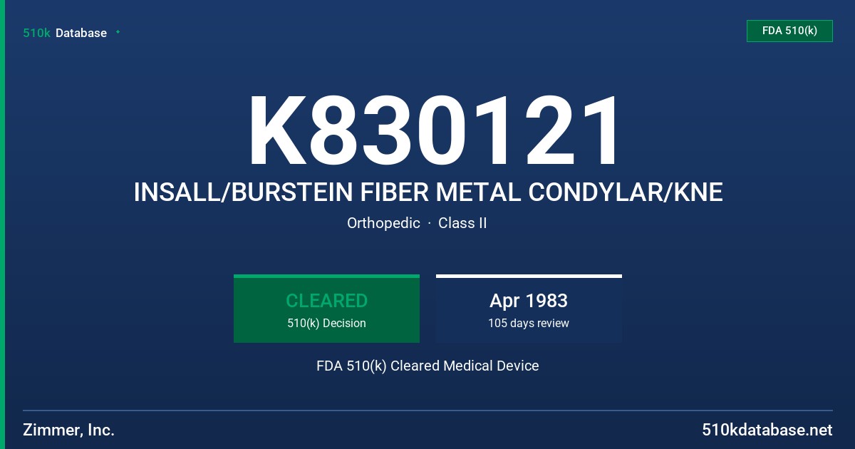 K830121 INSALL/BURSTEIN FIBER METAL CONDYLAR/KNE FDA 510(k) Cleared Medical Device