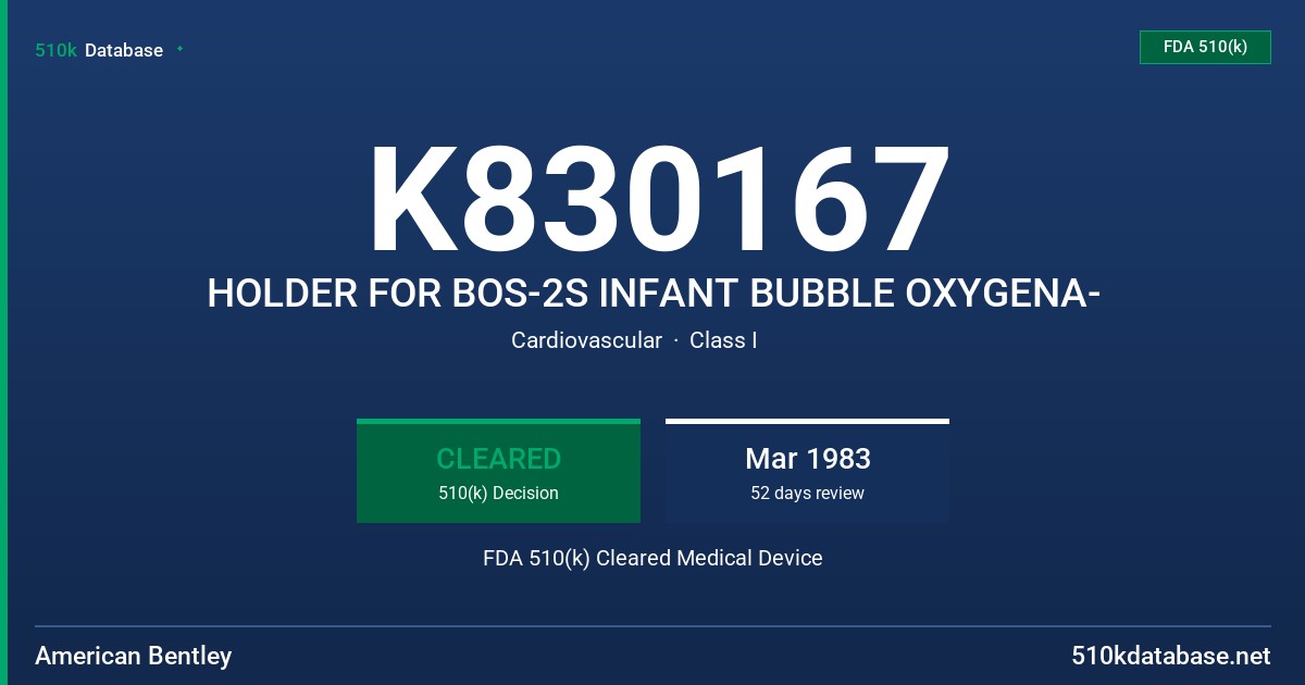 K830167 HOLDER FOR BOS-2S INFANT BUBBLE OXYGENA- FDA 510(k) Cleared Medical Device