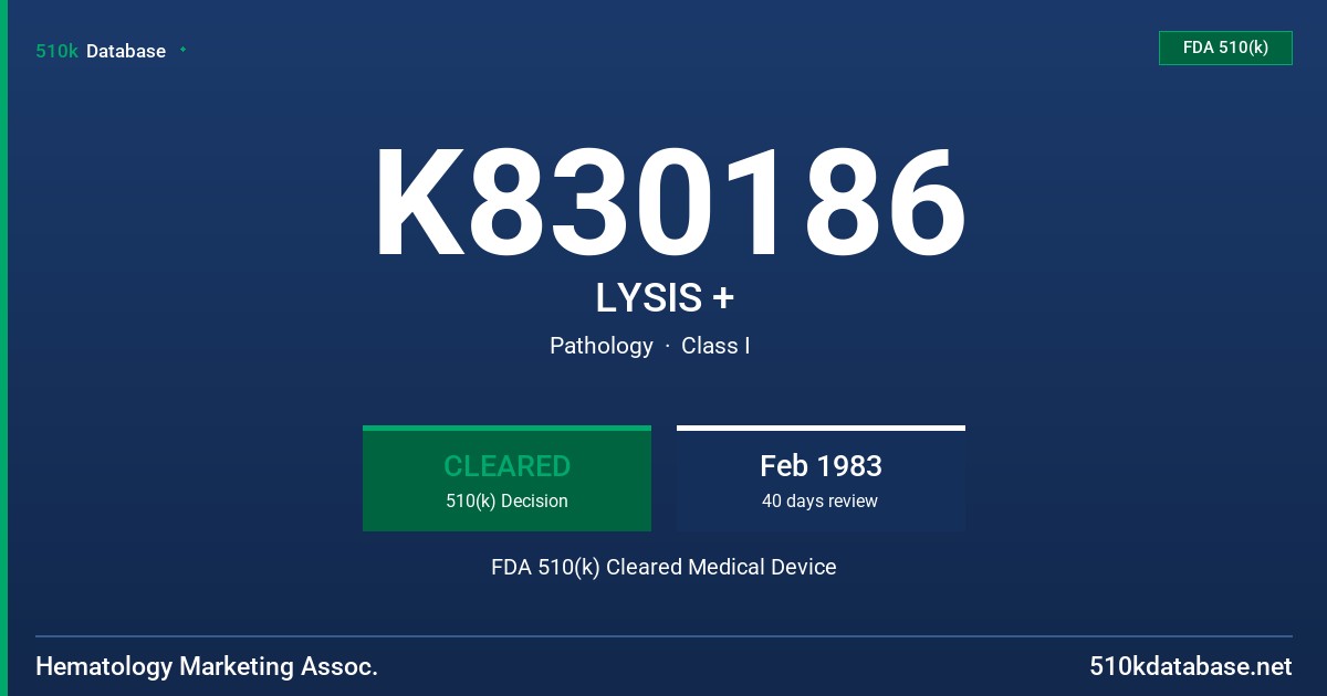 K830186 LYSIS + FDA 510(k) Cleared Medical Device