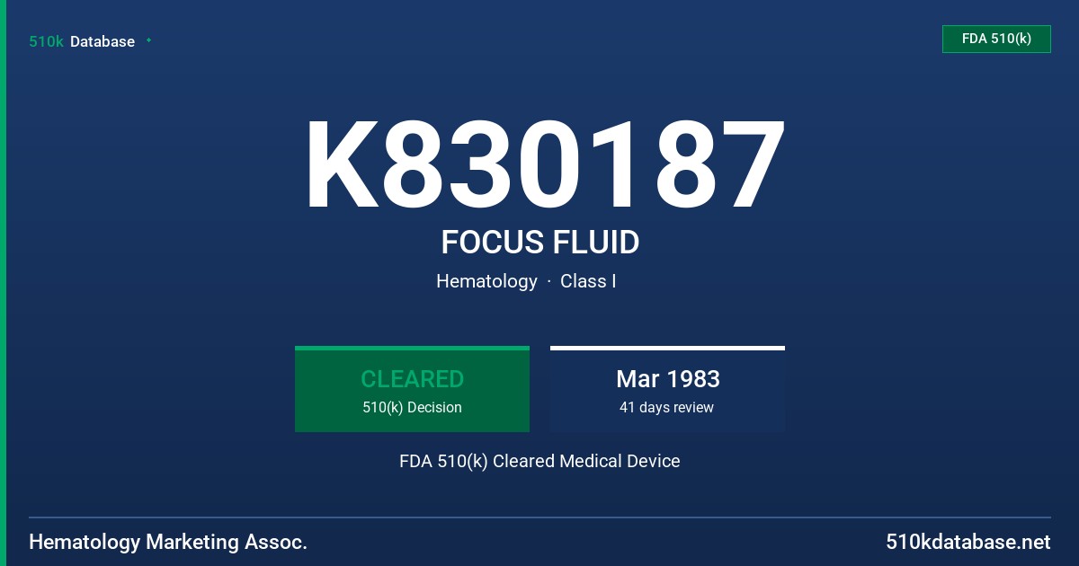 K830187 FOCUS FLUID FDA 510(k) Cleared Medical Device