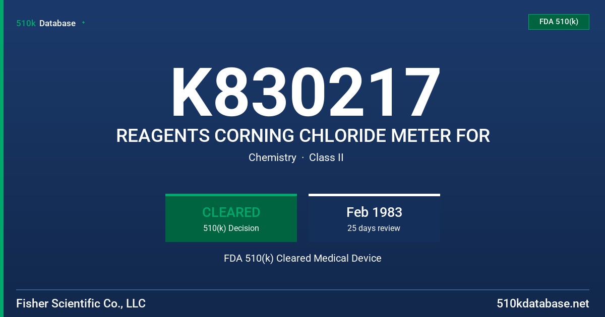 K830217 REAGENTS CORNING CHLORIDE METER FOR FDA 510(k) Cleared Medical Device