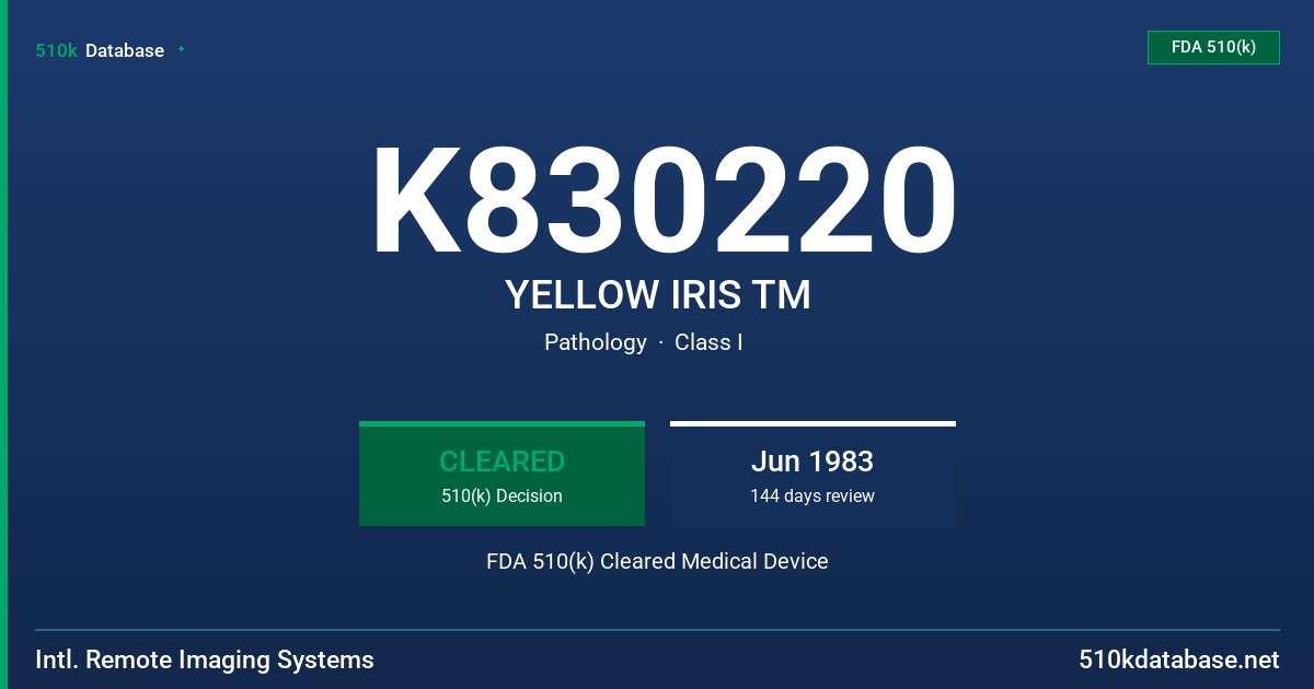 K830220 YELLOW IRIS TM FDA 510(k) Cleared Medical Device