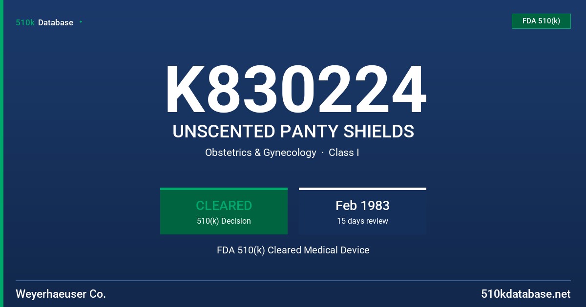 K830224 UNSCENTED PANTY SHIELDS FDA 510(k) Cleared Medical Device