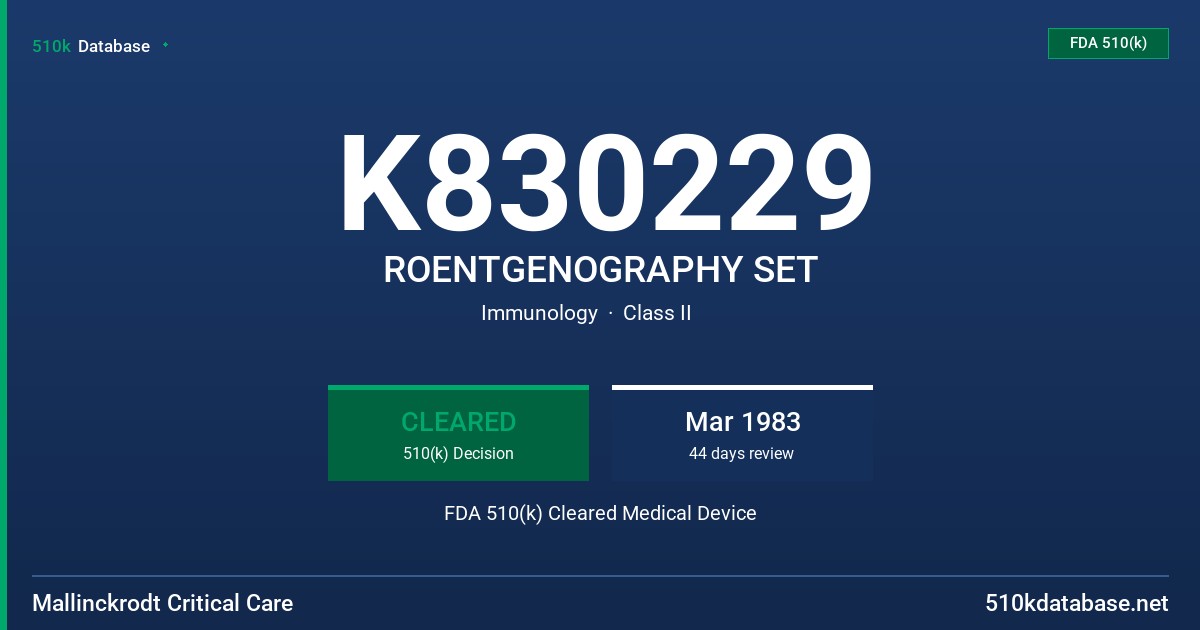 K830229 ROENTGENOGRAPHY SET FDA 510(k) Cleared Medical Device