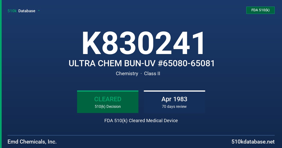 K830241 ULTRA CHEM BUN-UV #65080-65081 FDA 510(k) Cleared Medical Device