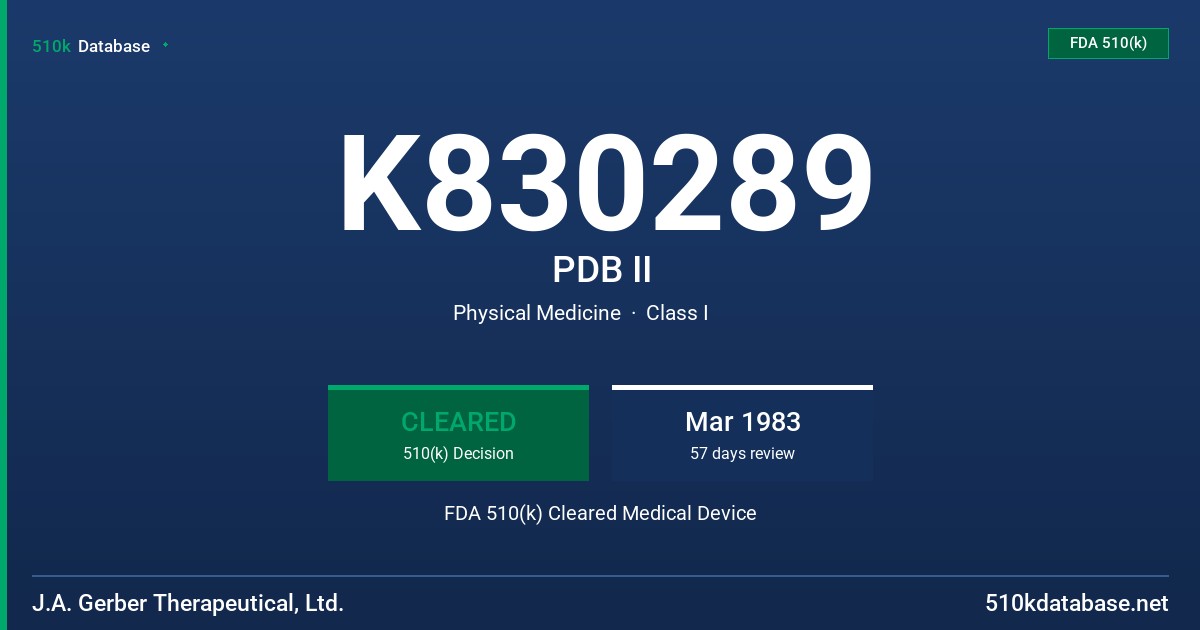 K830289 PDB II FDA 510(k) Cleared Medical Device
