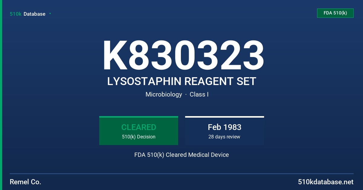 K830323 LYSOSTAPHIN REAGENT SET FDA 510(k) Cleared Medical Device