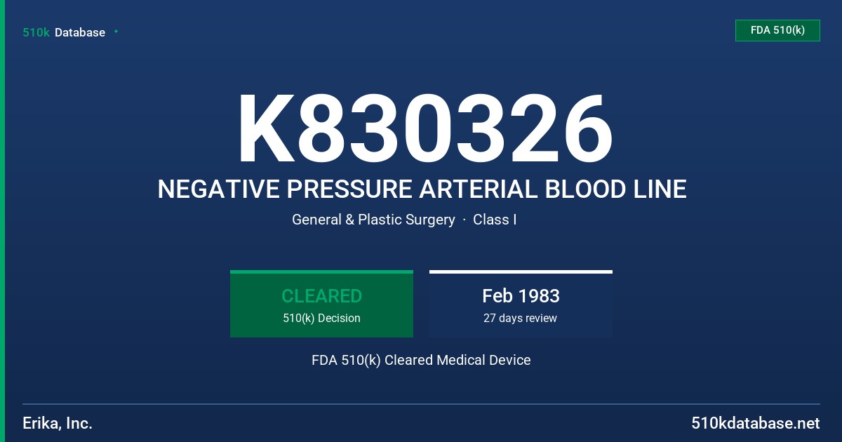 K830326 NEGATIVE PRESSURE ARTERIAL BLOOD LINE FDA 510(k) Cleared Medical Device