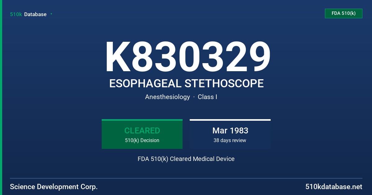K830329 ESOPHAGEAL STETHOSCOPE FDA 510(k) Cleared Medical Device