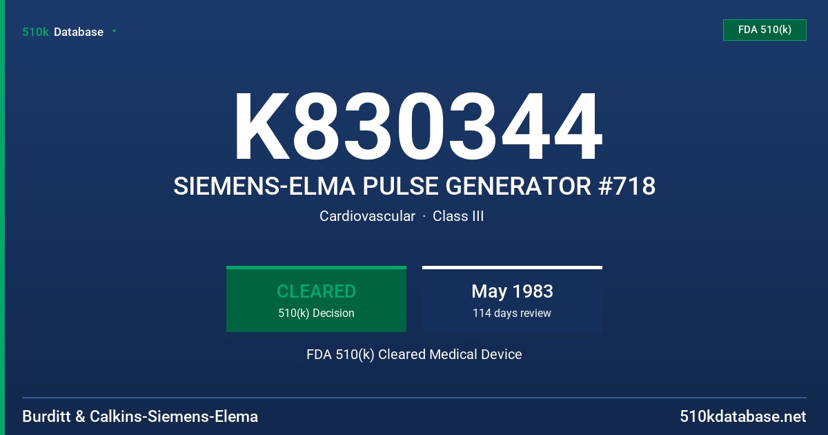 K830344 SIEMENS-ELMA PULSE GENERATOR #718 FDA 510(k) Cleared Medical Device