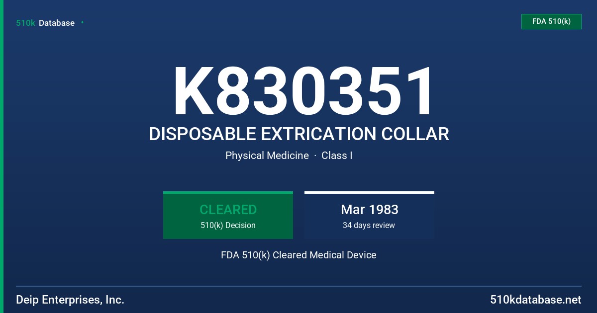 K830351 DISPOSABLE EXTRICATION COLLAR FDA 510(k) Cleared Medical Device