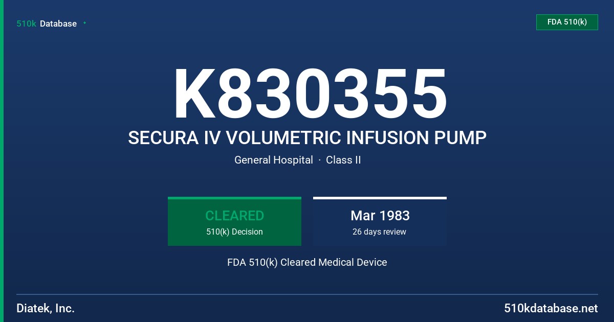 K830355 SECURA IV VOLUMETRIC INFUSION PUMP FDA 510(k) Cleared Medical Device