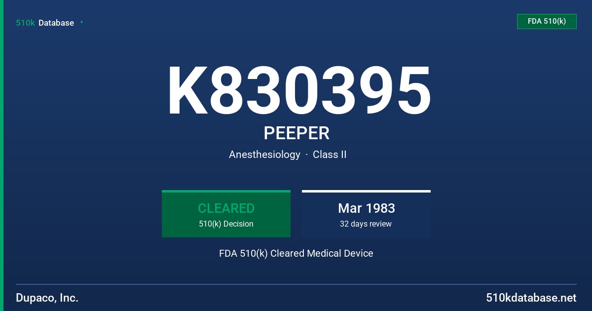 K830395 PEEPER FDA 510(k) Cleared Medical Device