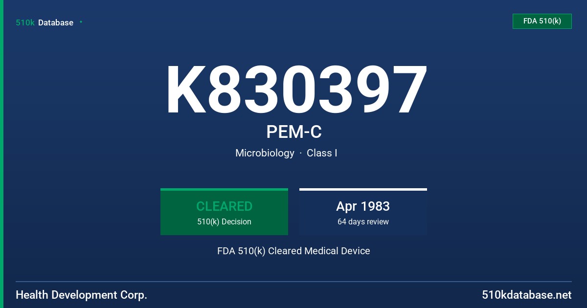 K830397 PEM-C FDA 510(k) Cleared Medical Device