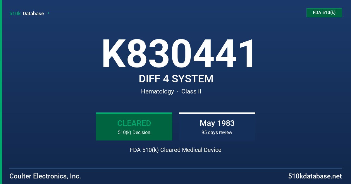 K830441 DIFF 4 SYSTEM FDA 510(k) Cleared Medical Device