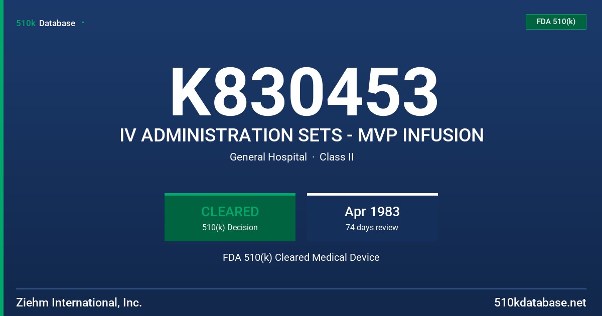 K830453 IV ADMINISTRATION SETS - MVP INFUSION FDA 510(k) Cleared Medical Device