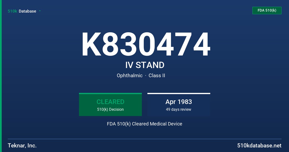 K830474 IV STAND FDA 510(k) Cleared Medical Device