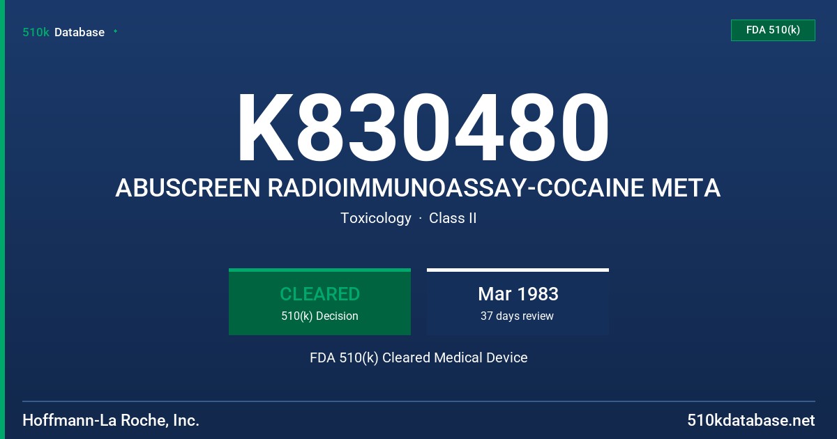 K830480 ABUSCREEN RADIOIMMUNOASSAY-COCAINE META FDA 510(k) Cleared Medical Device