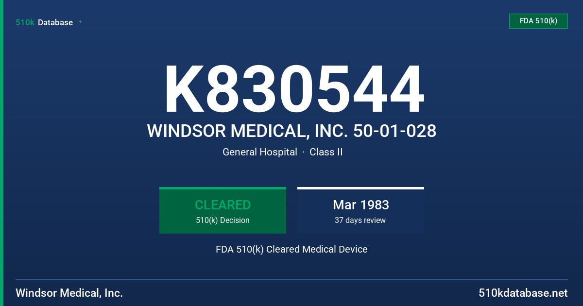 K830544 WINDSOR MEDICAL, INC. 50-01-028 FDA 510(k) Cleared Medical Device