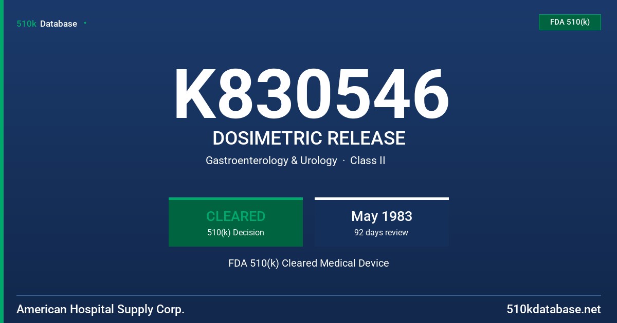 K830546 DOSIMETRIC RELEASE FDA 510(k) Cleared Medical Device