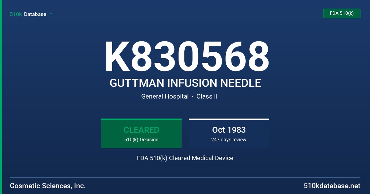 K830568 GUTTMAN INFUSION NEEDLE FDA 510(k) Cleared Medical Device