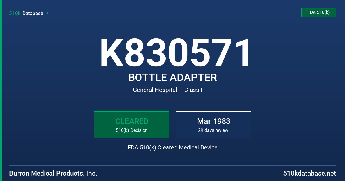 K830571 BOTTLE ADAPTER FDA 510(k) Cleared Medical Device