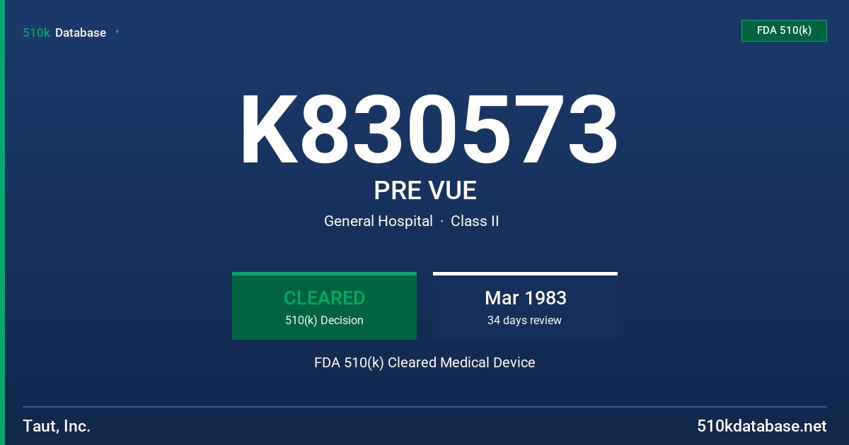 K830573 PRE VUE FDA 510(k) Cleared Medical Device