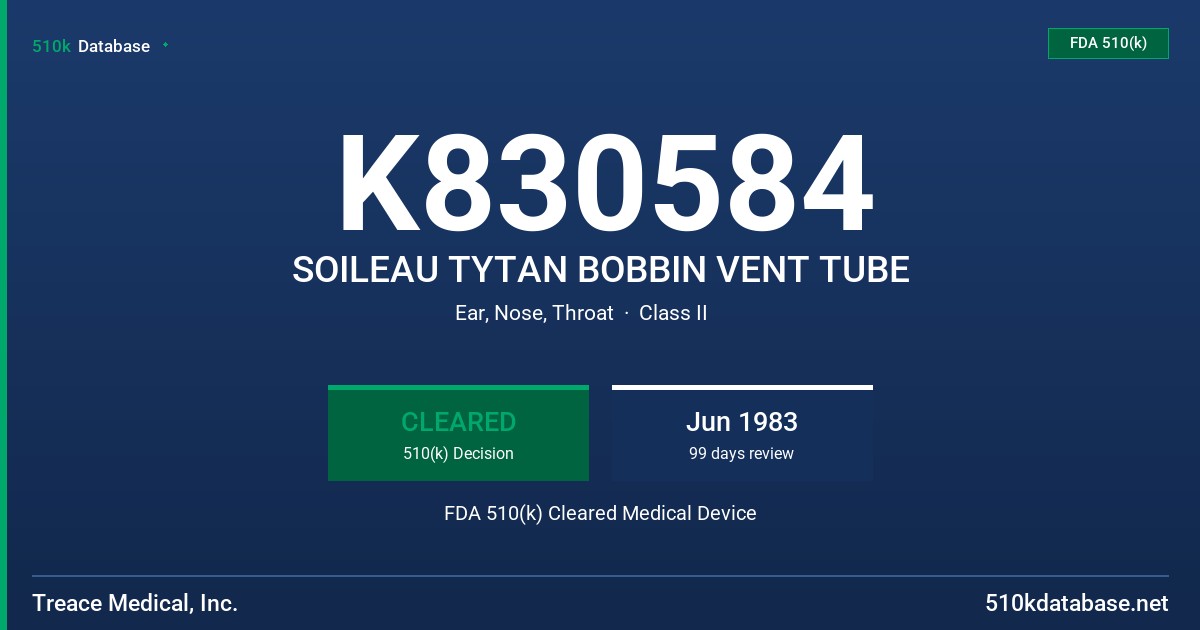 K830584 SOILEAU TYTAN BOBBIN VENT TUBE FDA 510(k) Cleared Medical Device