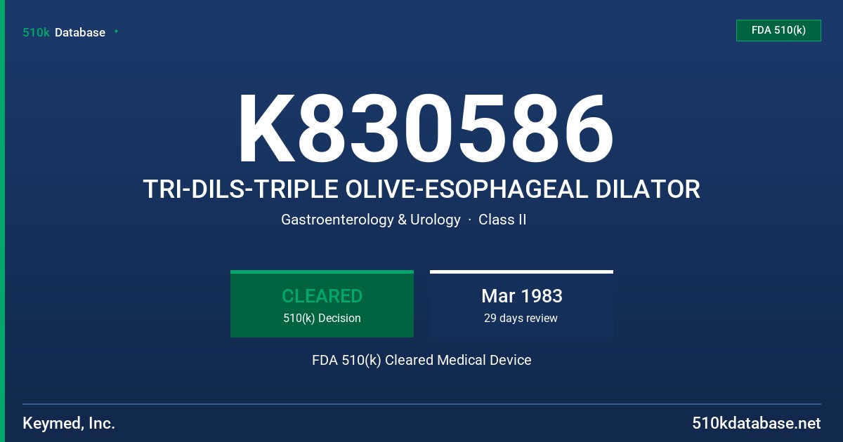 K830586 TRI-DILS-TRIPLE OLIVE-ESOPHAGEAL DILATOR FDA 510(k) Cleared Medical Device