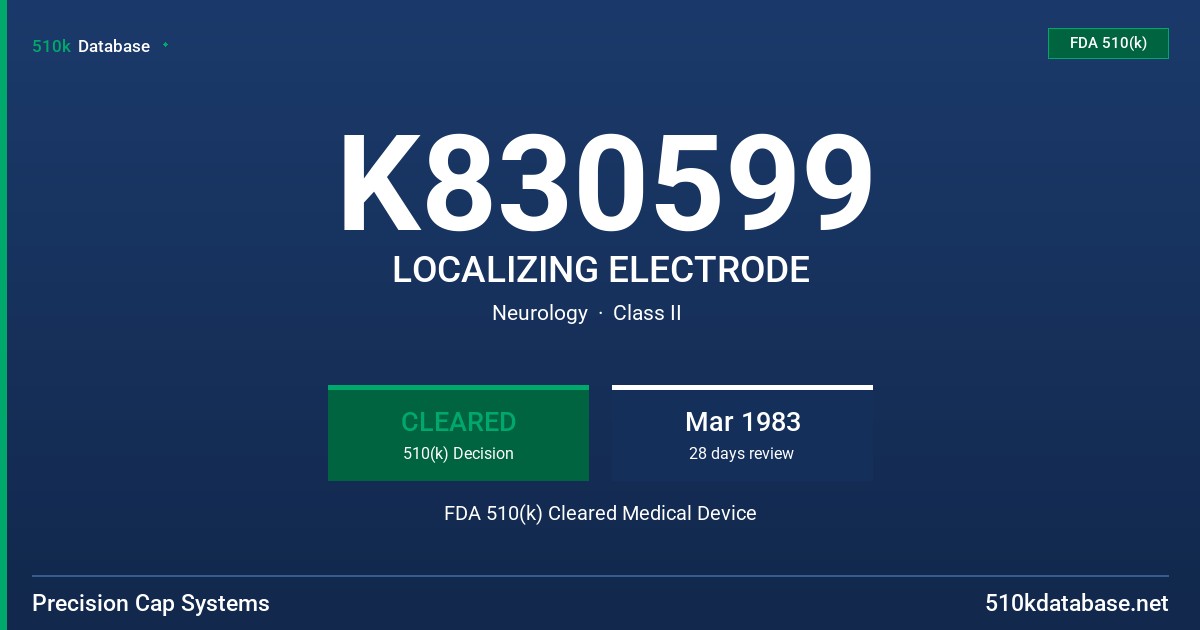 K830599 LOCALIZING ELECTRODE FDA 510(k) Cleared Medical Device