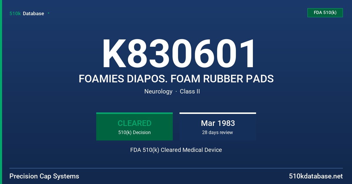 K830601 FOAMIES DIAPOS. FOAM RUBBER PADS FDA 510(k) Cleared Medical Device